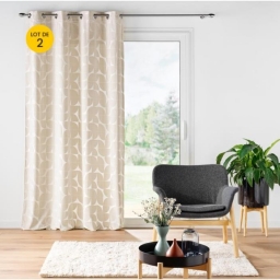 Lot de 2 rideaux 135 x 260 cm en velours devoré Geolina Naturel