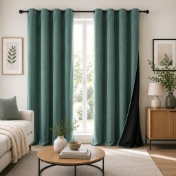 Lot de 2 Rideaux &agrave; &OElig;illets 140 x 260 cm Velours C&ocirc;tel&eacute; / Polaire Thermique Sauge