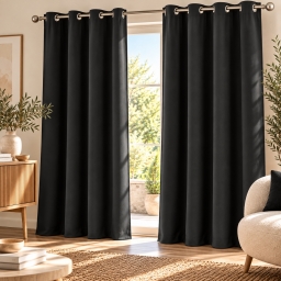LOT DE 2 Rideaux &agrave; &oelig;illets grande hauteur 135 x 280 cm occultants unis OCCULT Noir