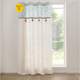 Lot de 2 Rideaux &agrave; &OElig;illets Hera - 140 x 240 cm - Coton/Polyester avec Pompons