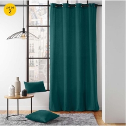 Lot de 2 Rideaux a oeillets 135 x 260 cm coton recyclé Twily Emeraude