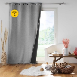 Lot de 2 Rideaux &agrave; oeillets 140 x 260 cm doubl&eacute; polaire isolant Jupiter Gris