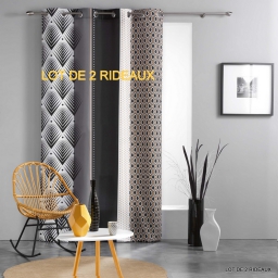 Lot de 2 rideaux a oeillets 140 x 260 cm polyester imprime galileo Noir