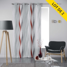 Lot de 2 rideaux a oeillets 140 x 260 polyester imprime ondulys Rouge