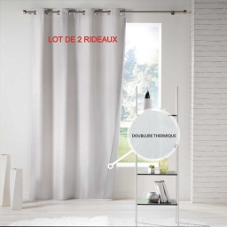 Lot de 2 rideaux a oeillets 140 x 260  polyester uni thermique icemount Naturel