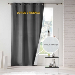 Lot de 2 rideaux a oeillets 140x260 polyester uni thermique icemount Anthracite