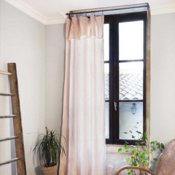Lot de 2 Rideaux ajustables + 8 anneaux pince gaze de coton luxe 140 x 300 cm Gaia Rose