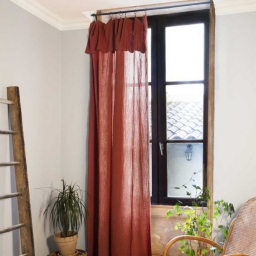 Lot de 2  Rideaux ajustables + 8 anneaux pince gaze de coton luxe 140 x 300 cm Gaia Terracotta