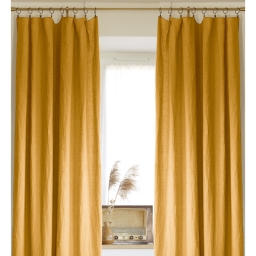 Lot de 2 rideaux ajustables en LIN Soline avec 8 anneaux pince 140 x 270 cm Jaune