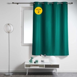 Lot de 2 rideaux petite hauteur 140 x 180 cm Polyester Essentiel Emeraude