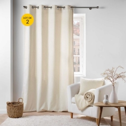 Lot de 2 Rideaux tamisant a oeillets 140 x 240 cm bouclette Wooly Naturel