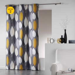 Lot de 2 rideaux tamisant en coton 140 x 240 cm Leafy jaune