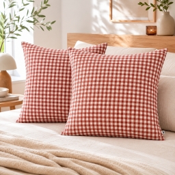 Lot de 2 Taies d'Oreiller 60 x 60 cm Double Gaze de Coton VICKIE Terracotta