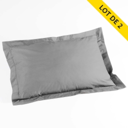 Lot de 2 taies d'oreiller volant plat 50x70 uni 57 fils lina  + pt bourdon Galet