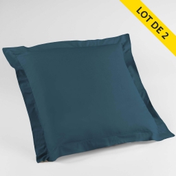 Lot de 2 taies d'oreiller volant plat 63x63 100% coton 57 fils Finition point bourdon  Bleu nuit
