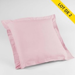 Lot de 2 taies d'oreiller volant plat 63x63 100% coton 57 fils Finition point bourdon couleur Rose clair