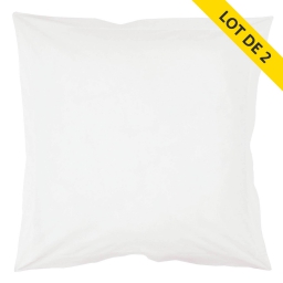 Lot de 2 taies oreiller volant plat 63x63 coton 57 fils Blanche