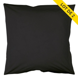 Lot de 2 taies oreiller volant plat 63x63 uni coton 57 fils Noir