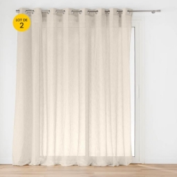 Lot de 2 Voilage à œillets grande largeur 300 x 240 cm voile tissé Carlin Beige