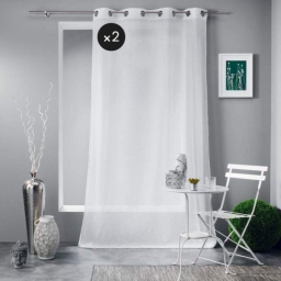 Lot de 2 voilages 140 x 240 cm polycoton uni Mitsy Blanc