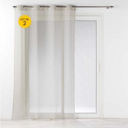 Lot de 2 Voilages à oeillets 140 x 240 cm liseré blanc Louise Beige