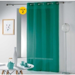 Lot de 2 voilages uni 140 x 240 cm étamine Telma Emeraude