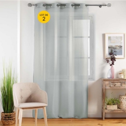 Lot de 2 Voilages unis a oeillets 140 x 240 cm Etamina Gris