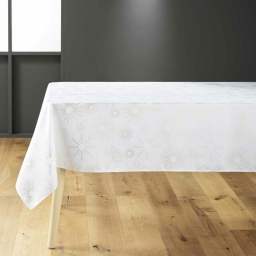 Nappe rectangle 150 x 300 cm polyester imprime metallise pampille Blanc/or