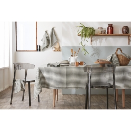 Nappe rectangle 150 x 350 cm Gaze de coton tiss&eacute;e teinte VICKIE Romarin