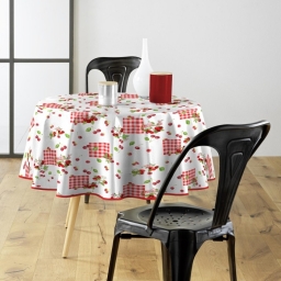 Nappe ronde (0) 160 cm pvc imprime cerise Sans