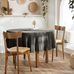 Nappe ronde (0) 180 cm gaze de coton unie gaïa granit Anthracite