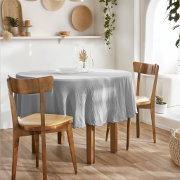 Nappe ronde (0) 180 cm gaze de coton unie gaïa Gris Clair