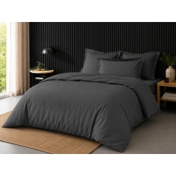 Pack complet housse de couette percale 78 fils pour lit 140 x 190 cm Acier anthracite
