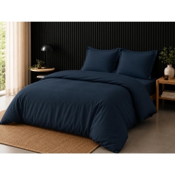 Pack complet housse de couette percale 78 fils pour lit 140 x 190 cm Bleu nuit