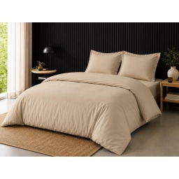 Pack complet housse de couette percale 78 fils pour lit 140 x 190 cm Sable