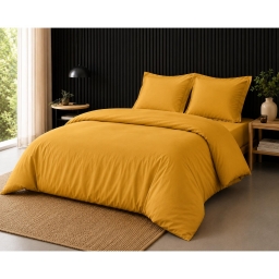 Pack complet housse de couette percale 78 fils pour lit 140 x 190 cm Safran