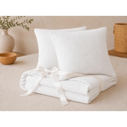 Pack Drap Housse 140 x 190 cm + 2 Taies d&rsquo;Oreiller 60 x 60 cm Double Gaze de Coton GA&Iuml;A Blanc