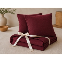 Pack Drap Housse 140 x 190 cm + 2 Taies d&rsquo;Oreiller 60 x 60 cm Double Gaze de Coton GA&Iuml;A Bordeaux
