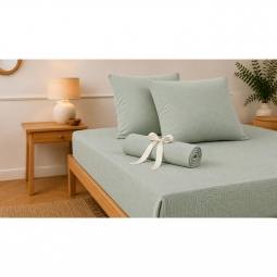 Pack Drap Housse 140 x 190 cm + 2 Taies d&rsquo;Oreiller 60 x 60 cm Double Gaze de Coton GA&Iuml;A Eucalyptus
