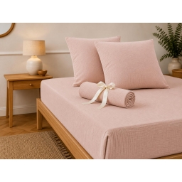Pack Drap Housse 140 x 190 cm + 2 Taies d&rsquo;Oreiller 60 x 60 cm Double Gaze de Coton GA&Iuml;A Guimauve