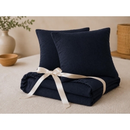 Pack Drap Housse 140 x 190 cm + 2 Taies d&rsquo;Oreiller 60 x 60 cm Double Gaze de Coton GA&Iuml;A Minuit