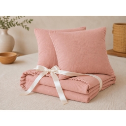 Pack Drap Housse 140 x 190 cm + 2 Taies d&rsquo;Oreiller 60 x 60 cm Double Gaze de Coton GA&Iuml;A Rose p&ecirc;che