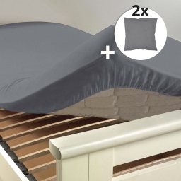 Pack drap housse 2 personnes 160 x 200 + 2 taies 63 x 63 cm 100% coton 57 fils gris souris