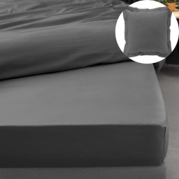 Pack drap housse king size 180 x 200 cm + 2 taies en percale 78 fils Acier