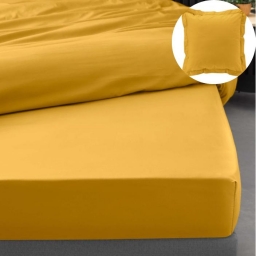 Pack drap housse king size 180 x 200 cm + 2 taies en percale 78 fils Curry
