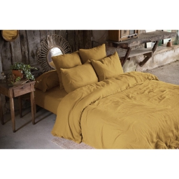 Pack gaze de coton parure de couette 260X240 cm + drap housse 160X200 + 2 taies 60x60  Jaune
