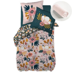 Pack housse de couette 200x200 cm Champêtre + drap housse 140X190 Rose