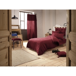 Pack parure de couette 140 x 200 cm + drap housse 90 x 190 cm + 1 taie en double gaze de coton Bordeaux