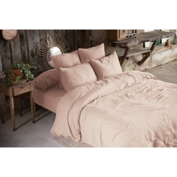 Pack parure de lit en gaze de coton 260 x 240 cm + drap housse 160x200 cm + 2 taies 60x60 cm - Guimauve