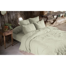 Pack parure de lit en gaze de coton 260 x 240 cm + drap housse 160x200 cm + 2 taies 60x60 cm - Vert d'eau